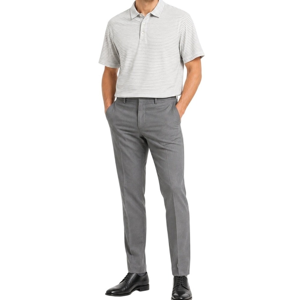 Joseph Abboud Polo Shirt Men XXL White Grey Striped Short Sleeve Classic